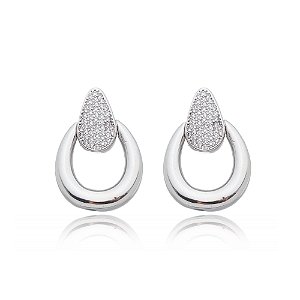 Brinco de base com zirconia cristal banho em rodio branco