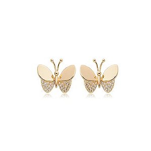 Brinco de borboleta com zirconia banho em ouro 18k