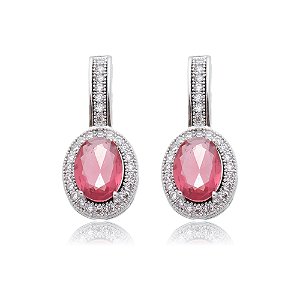 Brinco de base com zirconia rubi banho em rodio branco