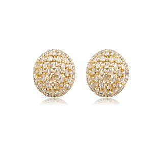 Brinco de base com perola e zirconia cristal banho em ouro 18k