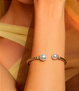 Bracelete de perola com zirconia cristal banho em ouro 18k