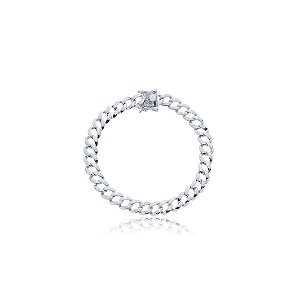 Pulseira de corrente com fecho em zirconia cristal banho em rodio branco
