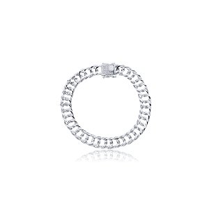 Pulseira de corrente com fecho em zirconia cristal banho em rodio branco