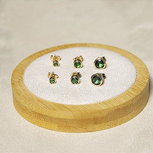 Brinco de trio com zirconia banho em ouro 18k