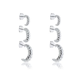 Brinco de trio de argola liso banho em rodio branco