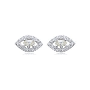 Brinco de base navete com zirconia peridoto banho em rodio branco
