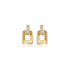 Brinco dourado cravejado de zirconia cristal banho em ouro 18k