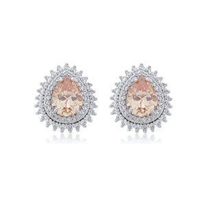 Brinco de base de gota com zirconia banho em rodio branco