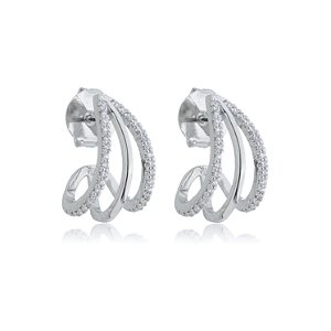 Brinco de argola com zirconia cristal banho em rodio branco