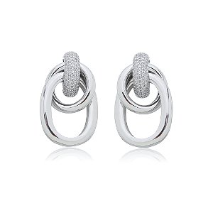 Brinco com zirconia cristal banho em rodio branco
