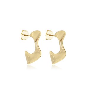 Brinco de argola organico liso banho em ouro 18k