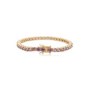 Pulseira de riviera com zirconia ametista banho em ouro 18k