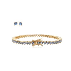 Conjunto de brinco e pulseira de riviera com zirconia topazio banho em ouro 18k