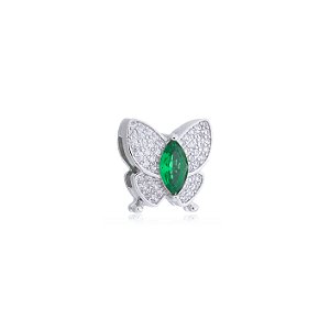 Pingente de borboleta com zirconia esmeralda banho em rodio branco