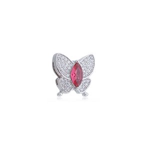 Pingente de borboleta com zirconia rosa banho em rodio branco