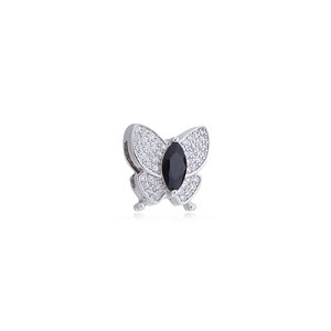 Pingente de borboleta com zirconia preta banho em rodio branco