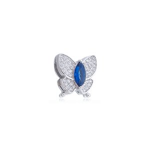 Pingente de borboleta com zirconia safira banho em rodio branco