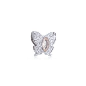 Pingente de borboleta com zirconia morganita banho em rodio branco