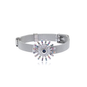 Pulseira lisa com pingente cravejado banho em rodio branco