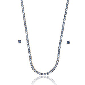 Conjunto de brinco e colar de riviera com zirconia topazio banho em ouro 18k