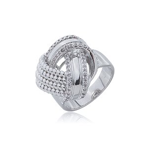 Conjunto de brinco e anel com zirconia cristal banho em rodio branco