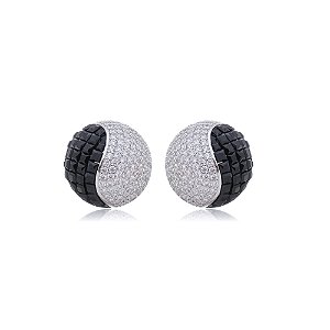 Brinco de base de luxo com zirconia preta banho em rodio branco