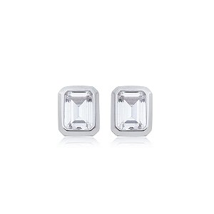 Brinco de base com zirconia cristal banho em rodio branco