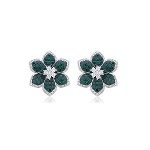 Brinco de base de luxo com zirconia esmeralda banho em rodio branco