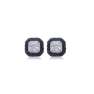 Brinco de base com zirconia safira banho em rodio branco