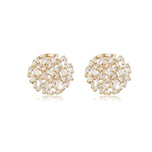 Brinco de base dourado com zirconia cristal banho em ouro 18k