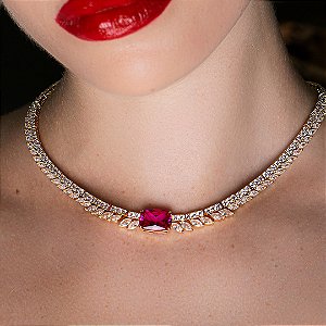 Colar de luxo cravejado de zirconia cristal banho em ouro 18k