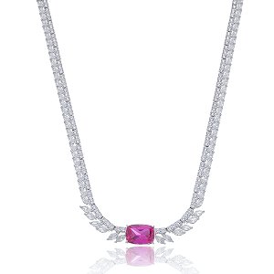 Colar de luxo com zirconia cristal banho em rodio branco