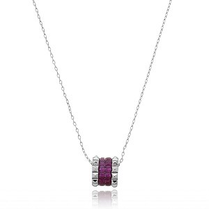 Colar com pingente cravejado zirconia pink banho em rodio branco