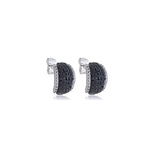 Brinco de argola com zirconia onix banho em rodio branco