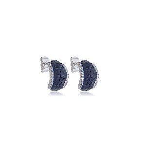 Brinco de base com zirconia safira banho em rodio branco