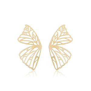 Brinco de borboleta liso dourado com banho em ouro 18k