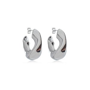 Brinco de argola liso banho em rodio branco