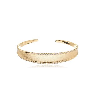 Bracelete dourado acetinado com zirconia cristal banho em ouro 18k