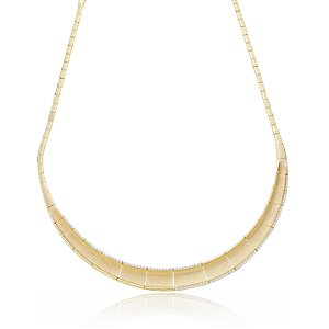 Colar dourado acetinado com zirconia cristal com banho em ouro 18k