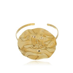 Bracelete dourado liso martelado banho em ouro 18K