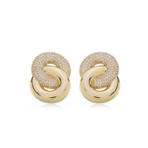 Brinco de base dourado com zirconia cristal banho em ouro 18k