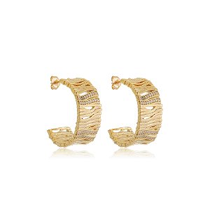 Brinco de argola dourado com zirconia com banho em ouro 18k