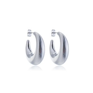 Brinco de argola acetinado banho em rodio branco