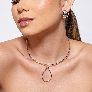 Colar de aro com banho em rodio branco