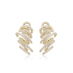 Brinco de base com zirconia cristal banho em ouro 18k