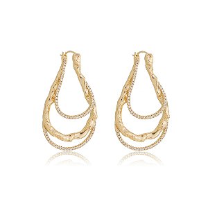 Brinco dourado com zirconia cristal banho em ouro 18k