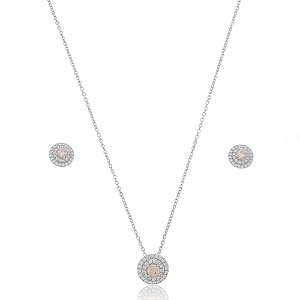 Conjunto de brinco e colar com zirconia citrino banho em rodio branco