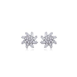 Brinco de base com zirconia cristal banho em rodio branco
