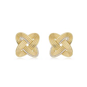 Brinco de base com zirconia cristal banho em ouro 18k
