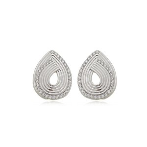 Brinco de base com zirconia cristal banho em rodio branco